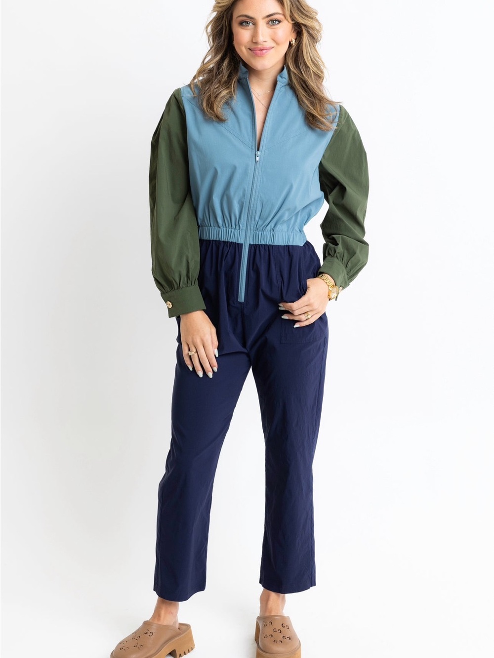 Karlie Color Block Zip Performance Jumpsuit